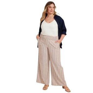 Maurices High-rise Khaki & Gray Pinstriped Palazzo Linen Pants 3X Short NWT
